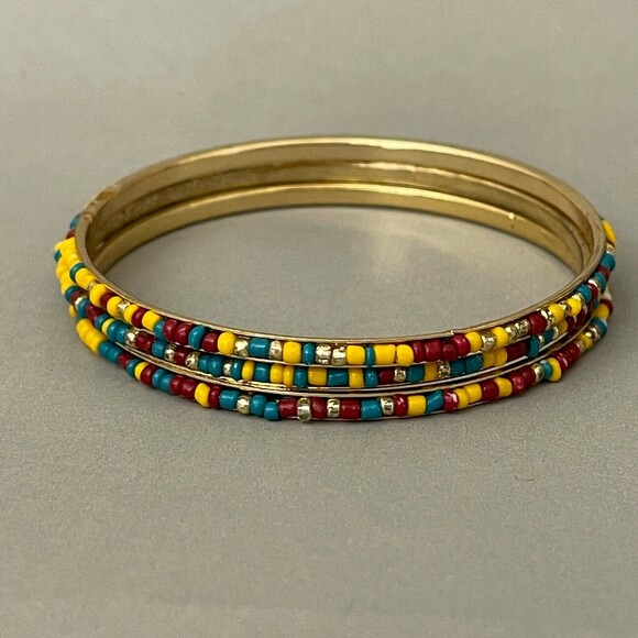 Multicolor Beads Gold-tone Fashion Bangle Bracelet NOWT - Picture 4 of 4